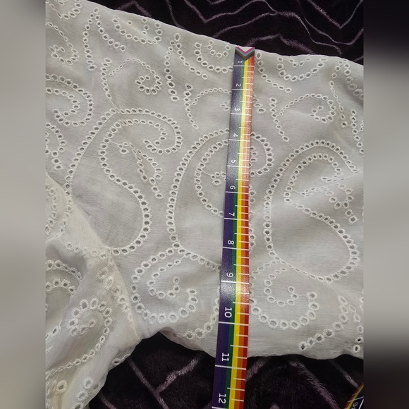 ALICE+OLIVIA Sherrie Gathered 3/4 Sleeves Mini Dress. Off White. Size L - Picture 12 of 16